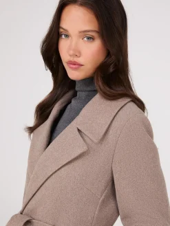 Long Wrap Coat With Faux Fur Collar