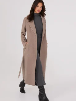 Long Wrap Coat With Faux Fur Collar