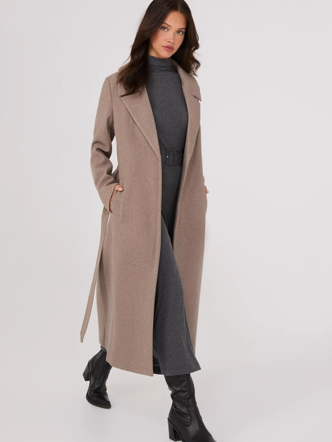 Long Wrap Coat With Faux Fur Collar
