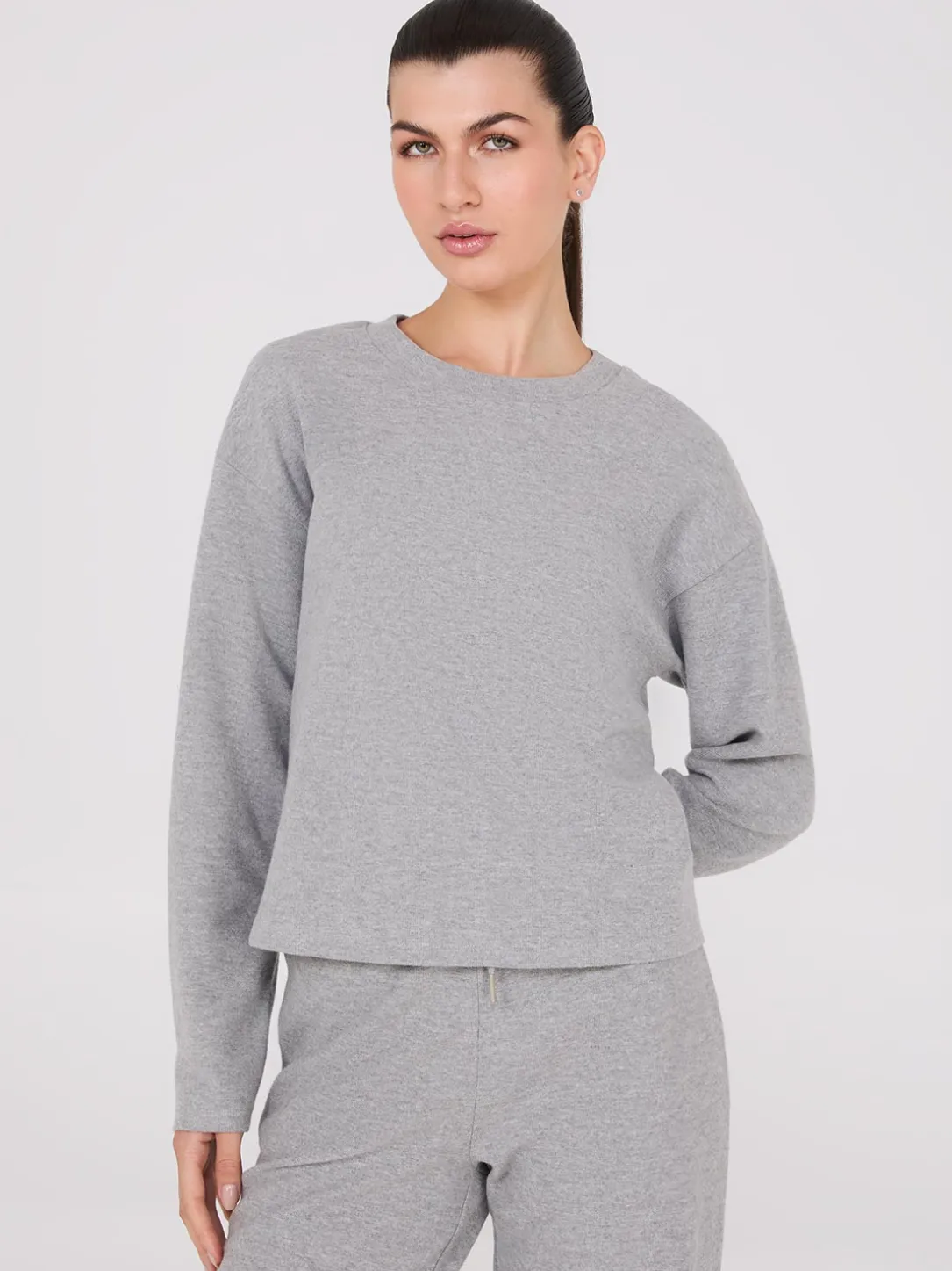 Melange Brushed Ribbed Loose Sweatshirt