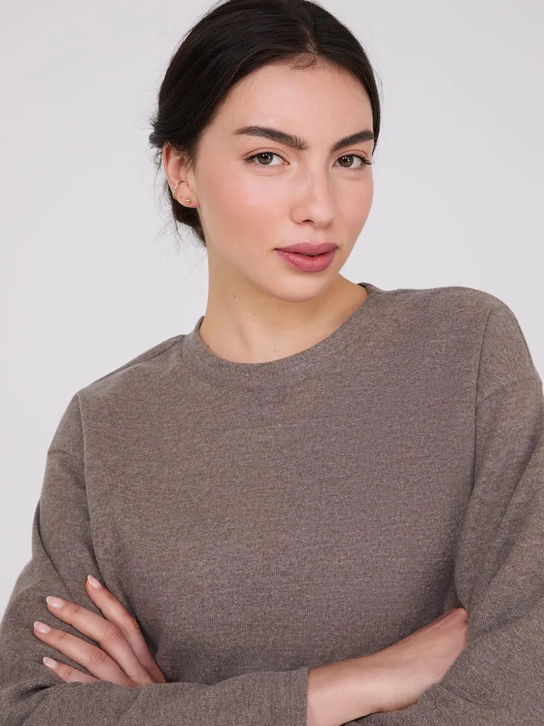 Melange Brushed Ribbed Loose Sweatshirt