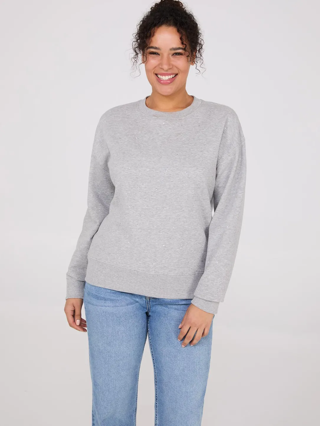 Melange Fleece Rhinestone Sweatshirt