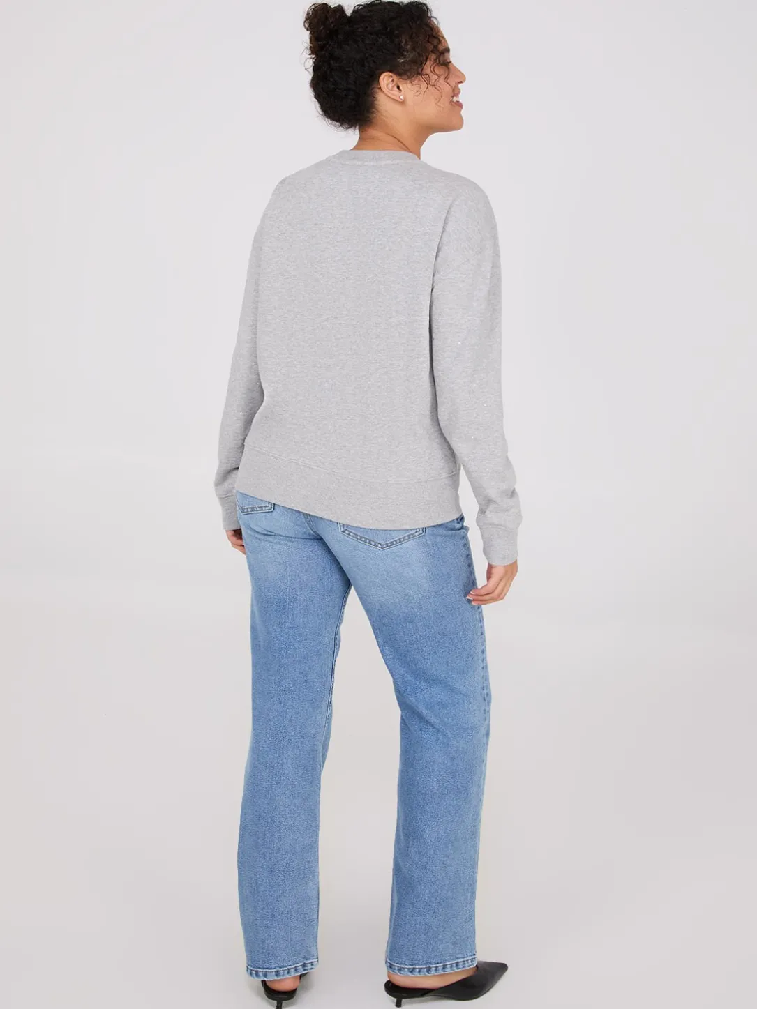 Melange Fleece Rhinestone Sweatshirt