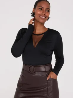 Mesh V-Neck Long Sleeve Top
