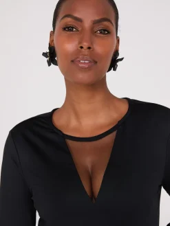 Mesh V-Neck Long Sleeve Top