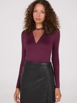 Mesh V-Neck Long Sleeve Top