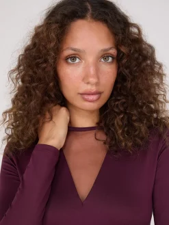 Mesh V-Neck Long Sleeve Top