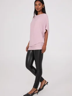 Metallic Boat Neck Dolman Sleeve Top