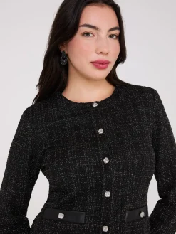 Metallic Boucle Button-Front Blazer
