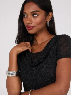 Metallic Mesh Cowl Neck T-Shirt