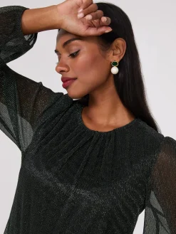 Metallic Plisse Mesh Top