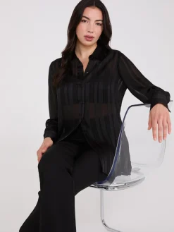 Metallic Shadow Stripe Chiffon Blouse