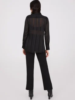 Metallic Shadow Stripe Chiffon Blouse