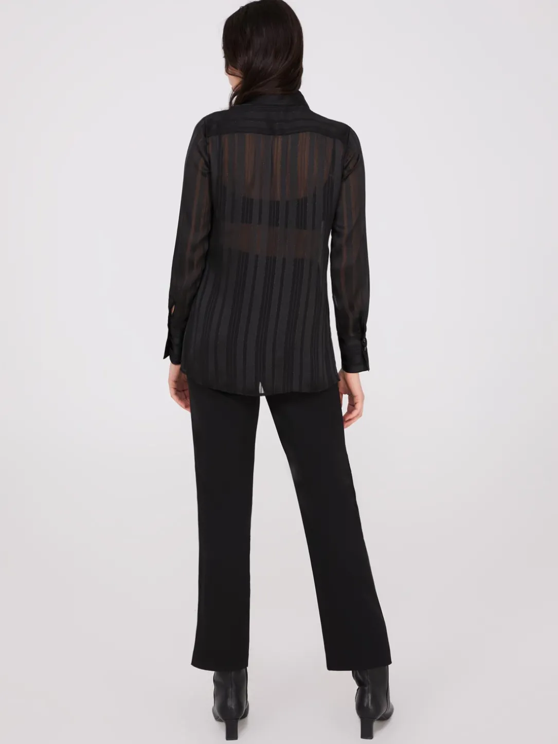 Metallic Shadow Stripe Chiffon Blouse