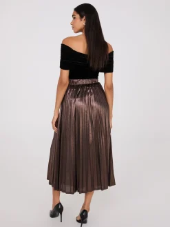 Midi Foil Pleated Skirt