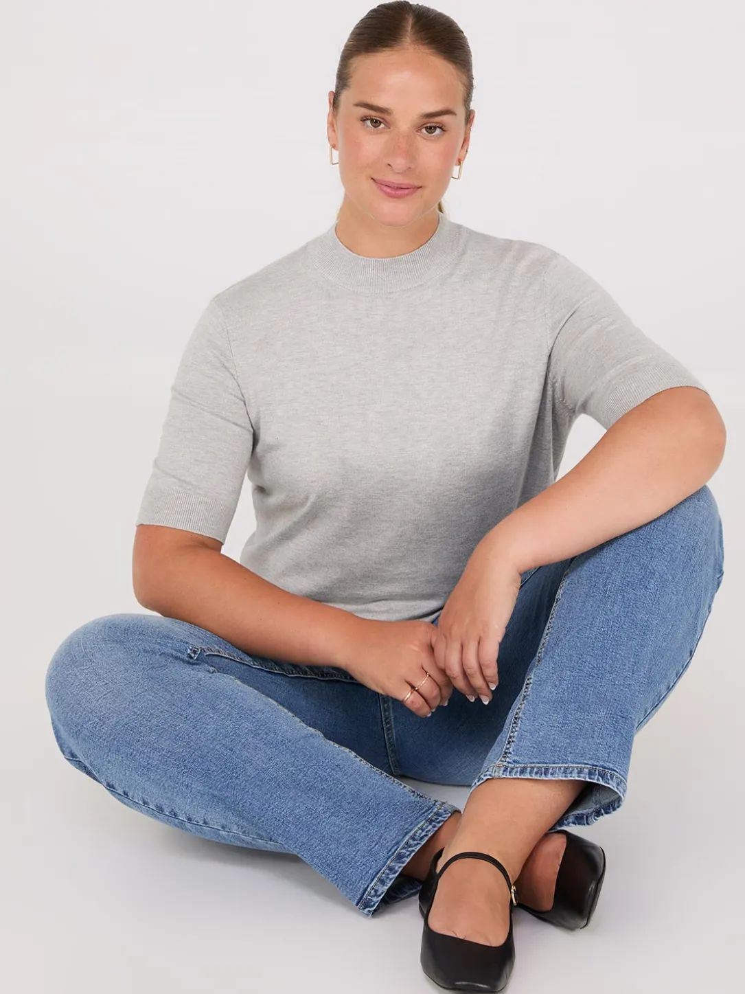 Mock Neck Elbow Sleeve Top