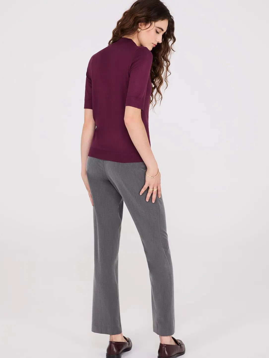 Mock Neck Elbow Sleeve Top