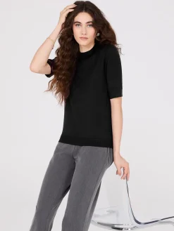 Mock Neck Elbow Sleeve Top