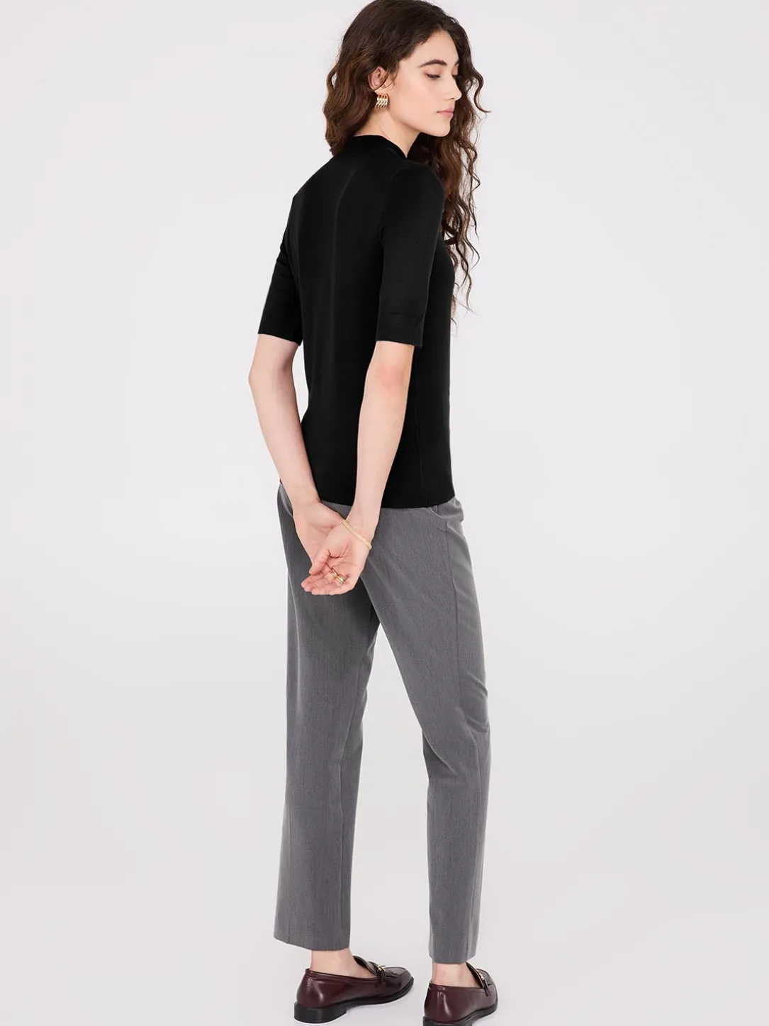 Mock Neck Elbow Sleeve Top