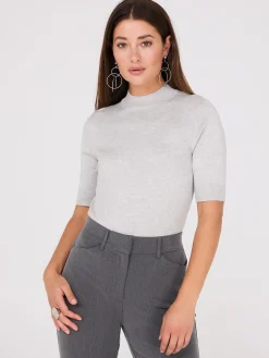 Mock Neck Elbow Sleeve Top