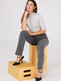 Mock Neck Elbow Sleeve Top