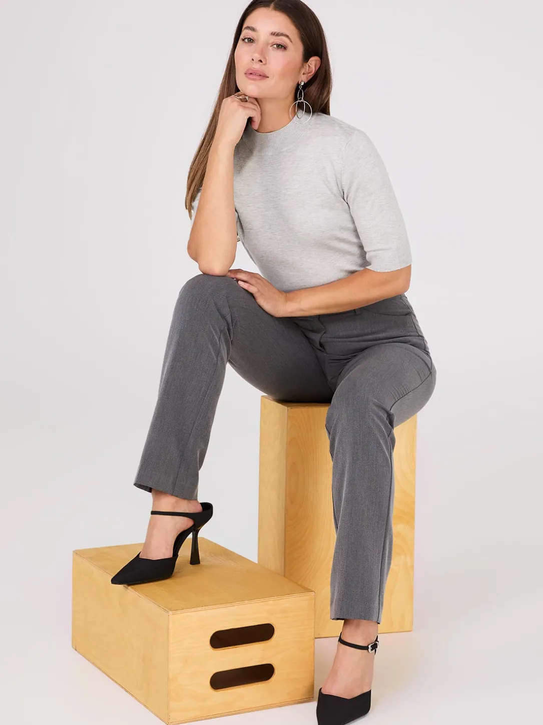 Mock Neck Elbow Sleeve Top