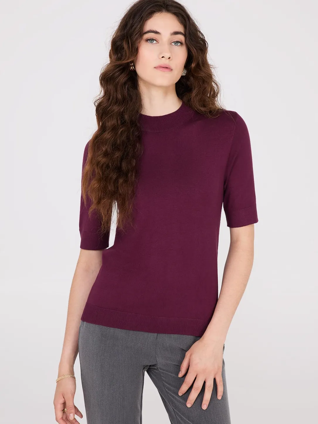 Mock Neck Elbow Sleeve Top