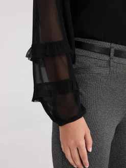 Mock Neck Mesh Top With Ruffle Details
