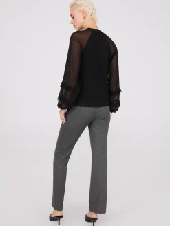 Mock Neck Mesh Top With Ruffle Details