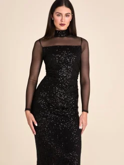 Mock Neck Sequin Column Gown