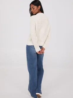 Mock Neck Shaker Stitch Chenille Sweater
