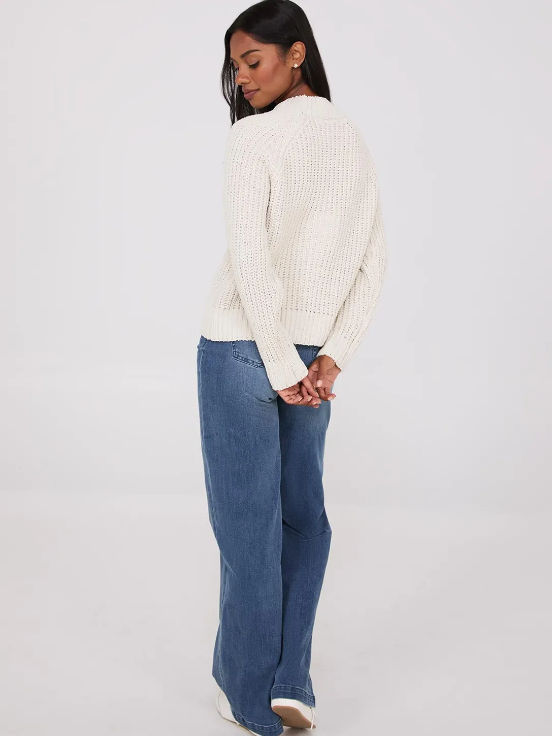 Mock Neck Shaker Stitch Chenille Sweater
