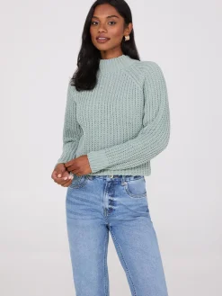 Mock Neck Shaker Stitch Chenille Sweater