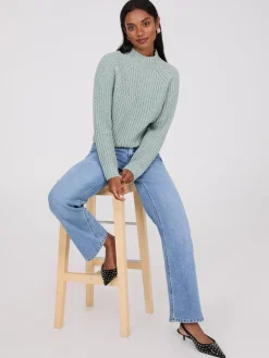 Mock Neck Shaker Stitch Chenille Sweater