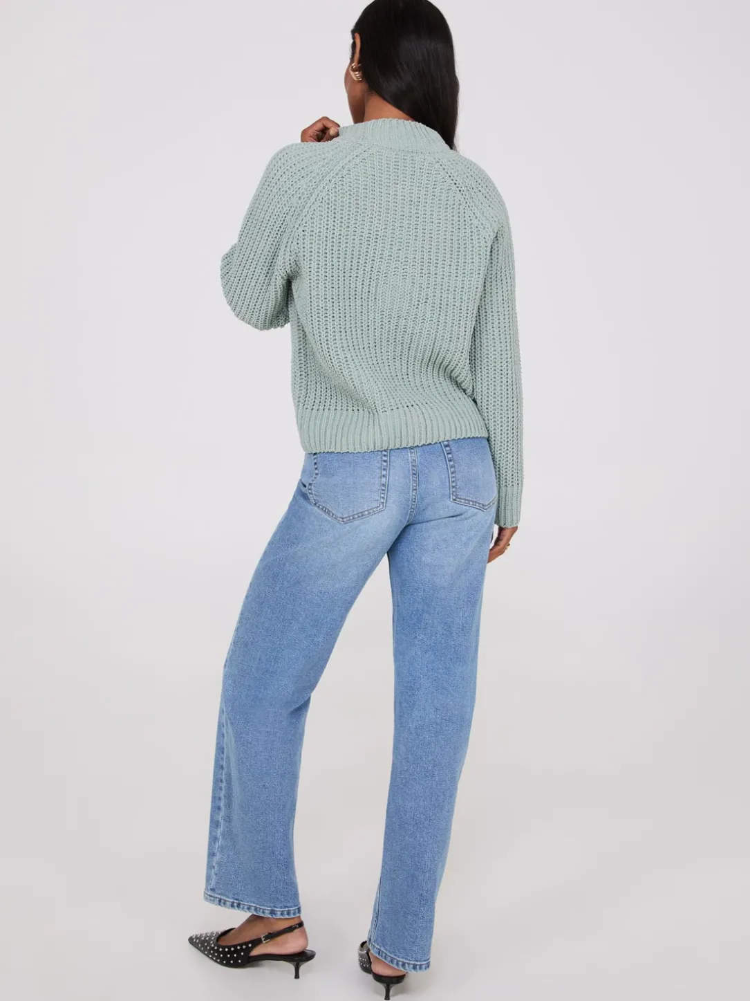 Mock Neck Shaker Stitch Chenille Sweater