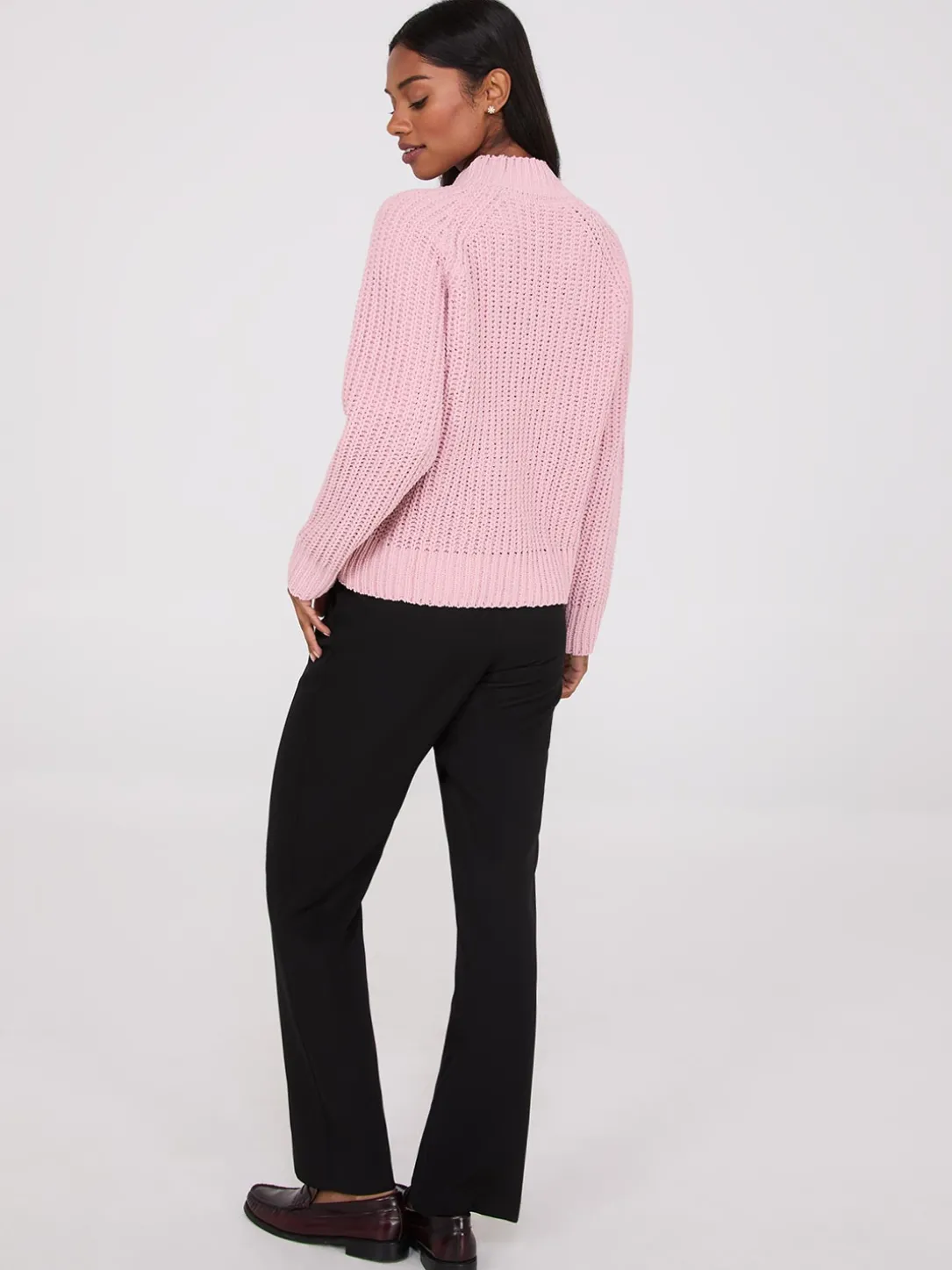 Mock Neck Shaker Stitch Chenille Sweater