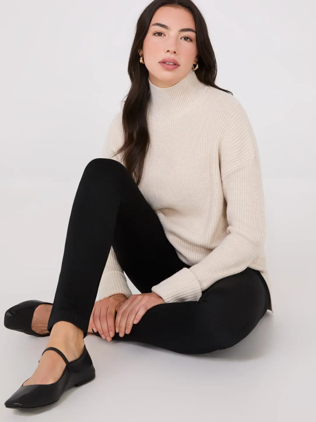 Mock Neck Shaker Stitch Sweater