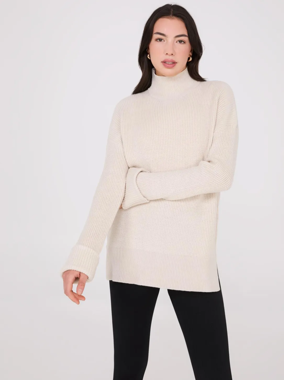 Mock Neck Shaker Stitch Sweater