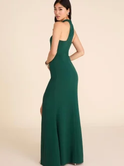 Mock Neck Sleeveless Gown With Front Slit
