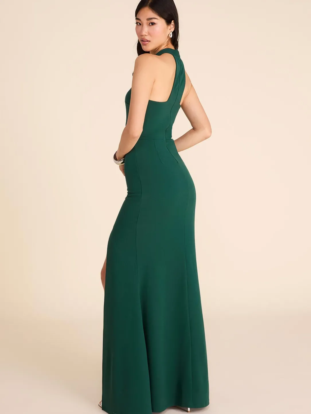 Mock Neck Sleeveless Gown With Front Slit