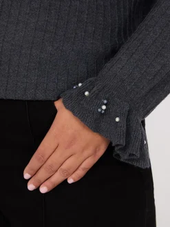Mock Neck Sweater With Pearl Details