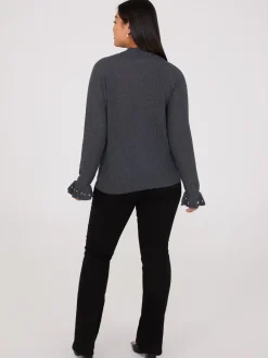 Mock Neck Sweater With Pearl Details