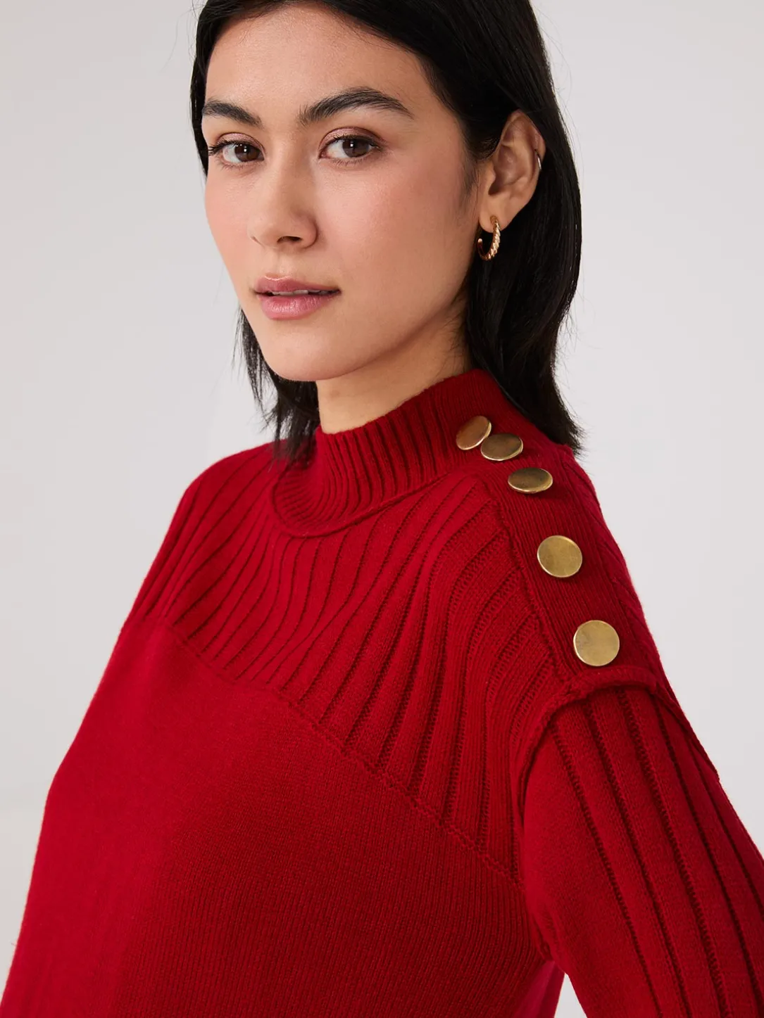 Mock Neck Tunic Sweater With Button Details
