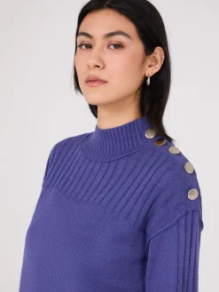 Mock Neck Tunic Sweater With Button Details