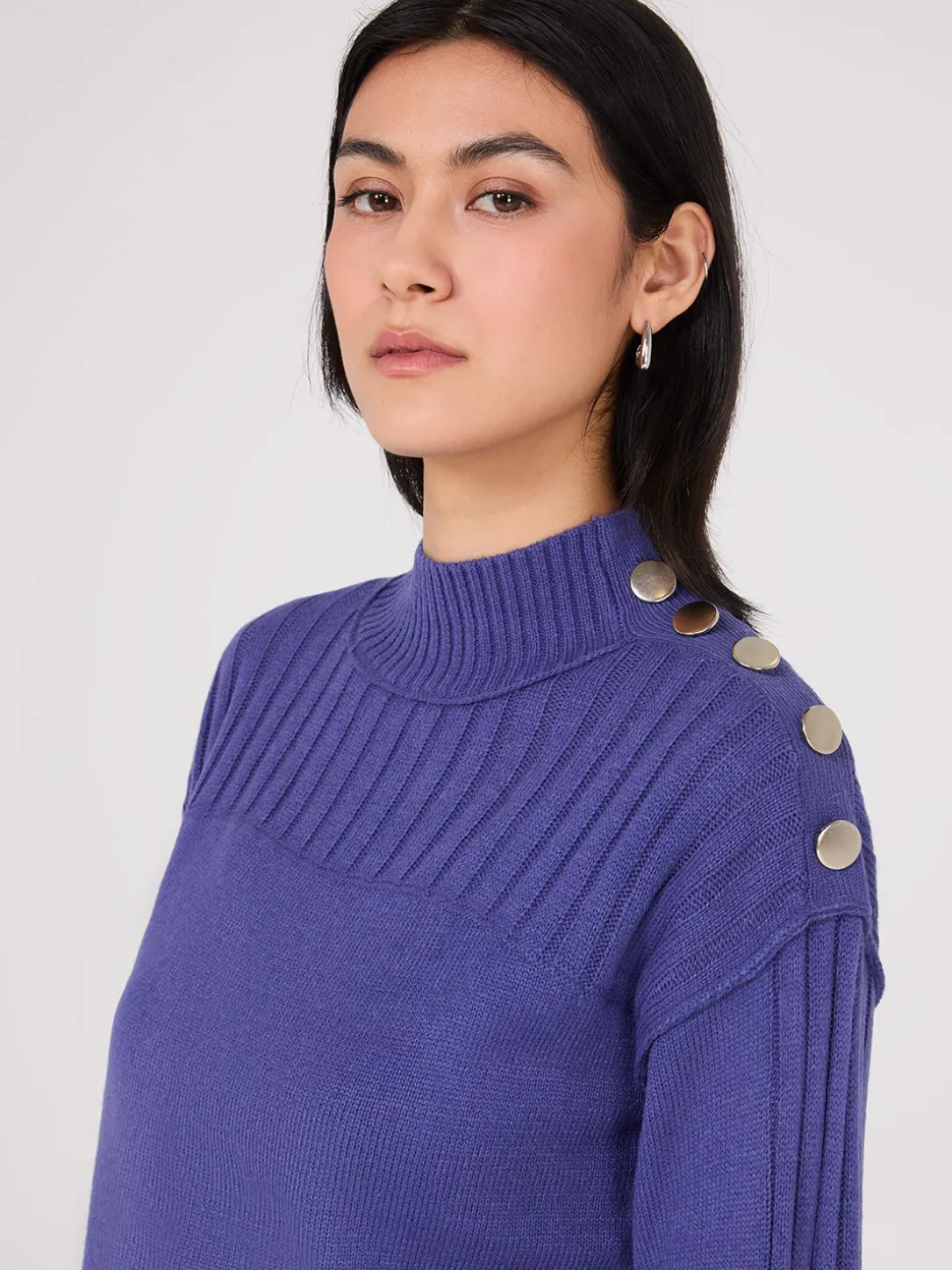 Mock Neck Tunic Sweater With Button Details