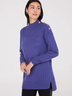 Mock Neck Tunic Sweater With Button Details