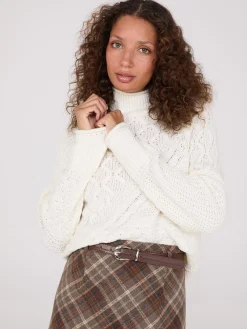Multi Cable Knit Mock Neck Sweater