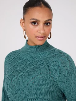 Multi Cable Knit Mock Neck Sweater
