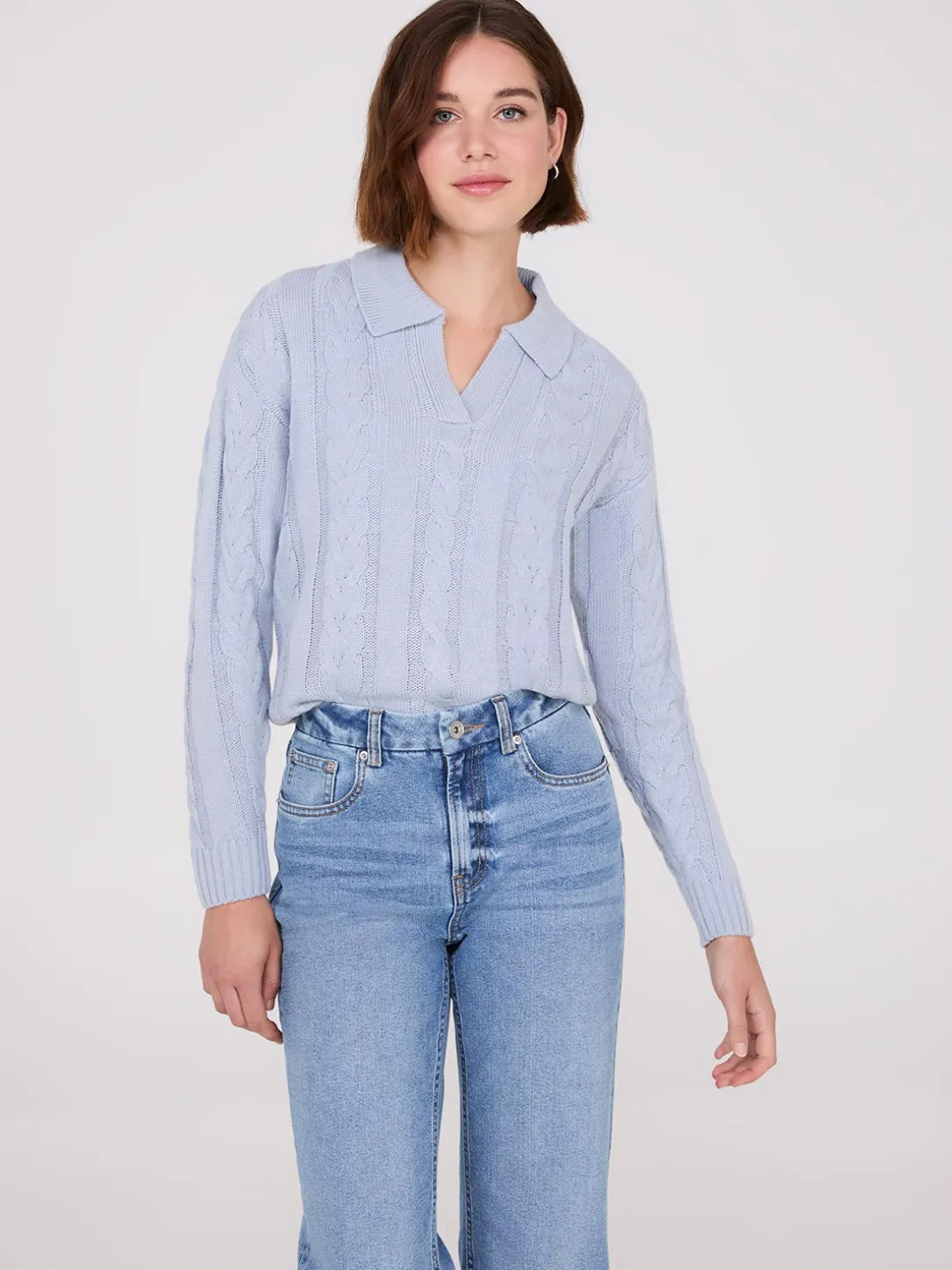 Multi-Cable Johnny Collar Sweater