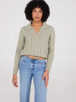 Multi-Cable Johnny Collar Sweater